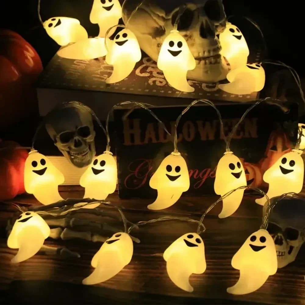 Гирлянда Halloween с улыбающимися лицами, теплый белый